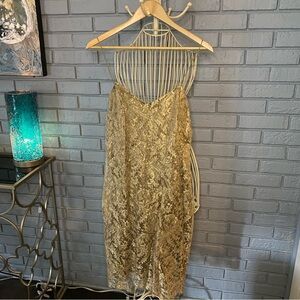 Ralph Lauren Spaghetti Strap Vintage Gold Lace Mini Dress New With Tags Size 10
